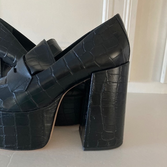 NWOT Schutz Free People Viola Black Leather Crocodile Print Platforms Sz 10 - Picture 3 of 9